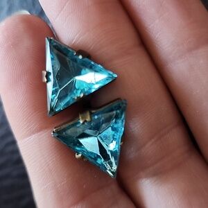 VTG Blue Triangle Screw-Back Earrings